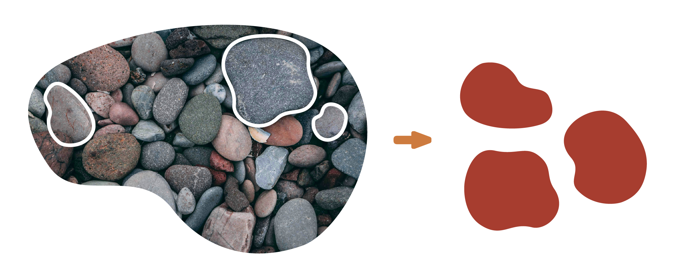 Image of rocks and how they became shapes used in the branding system.