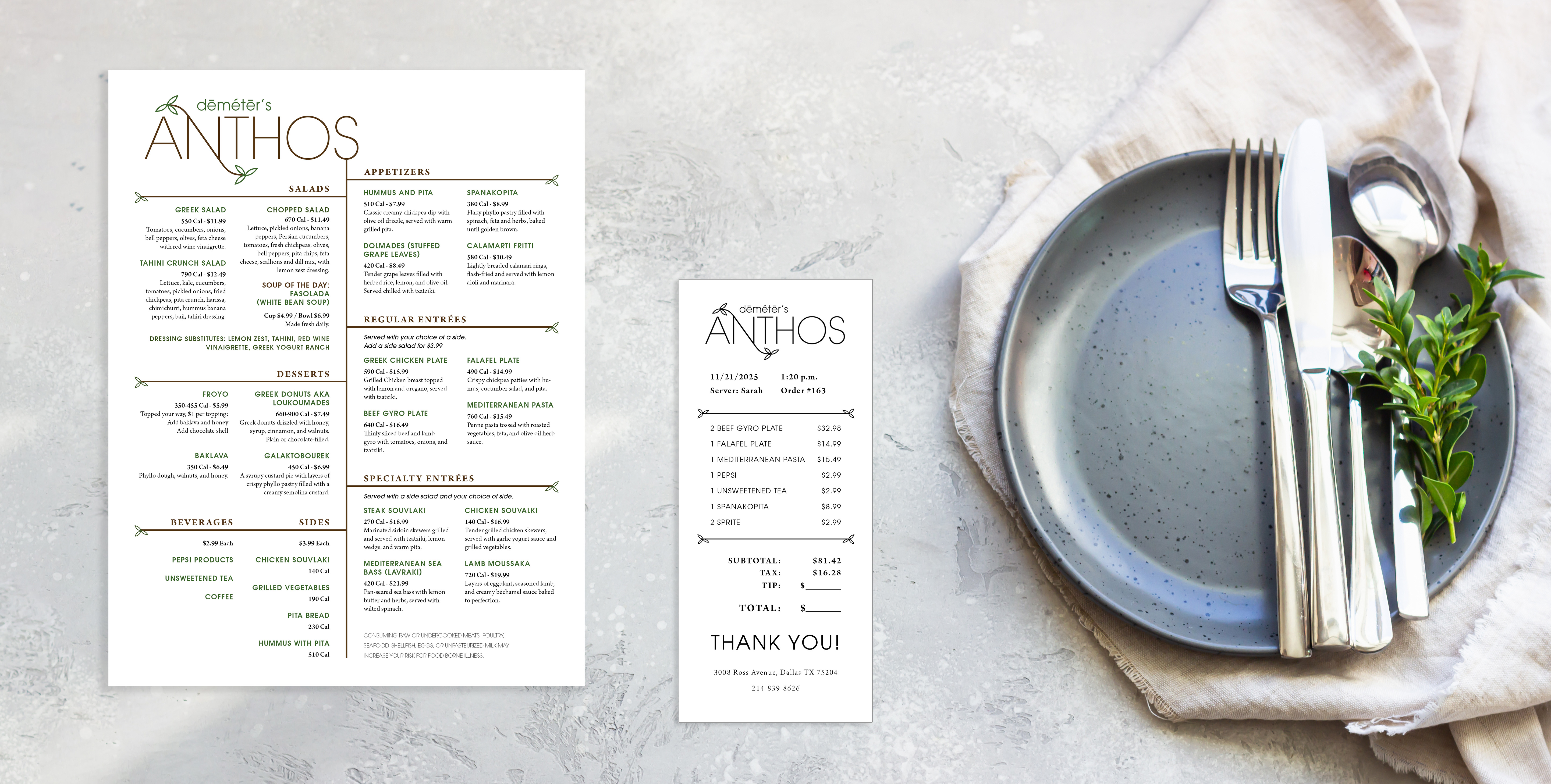Menu and Receipt Mockup
